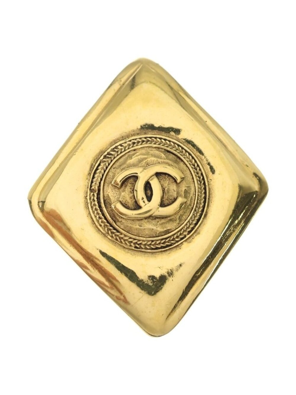 Chanel CC Logo Diamond Brooch Pin Badge Gold